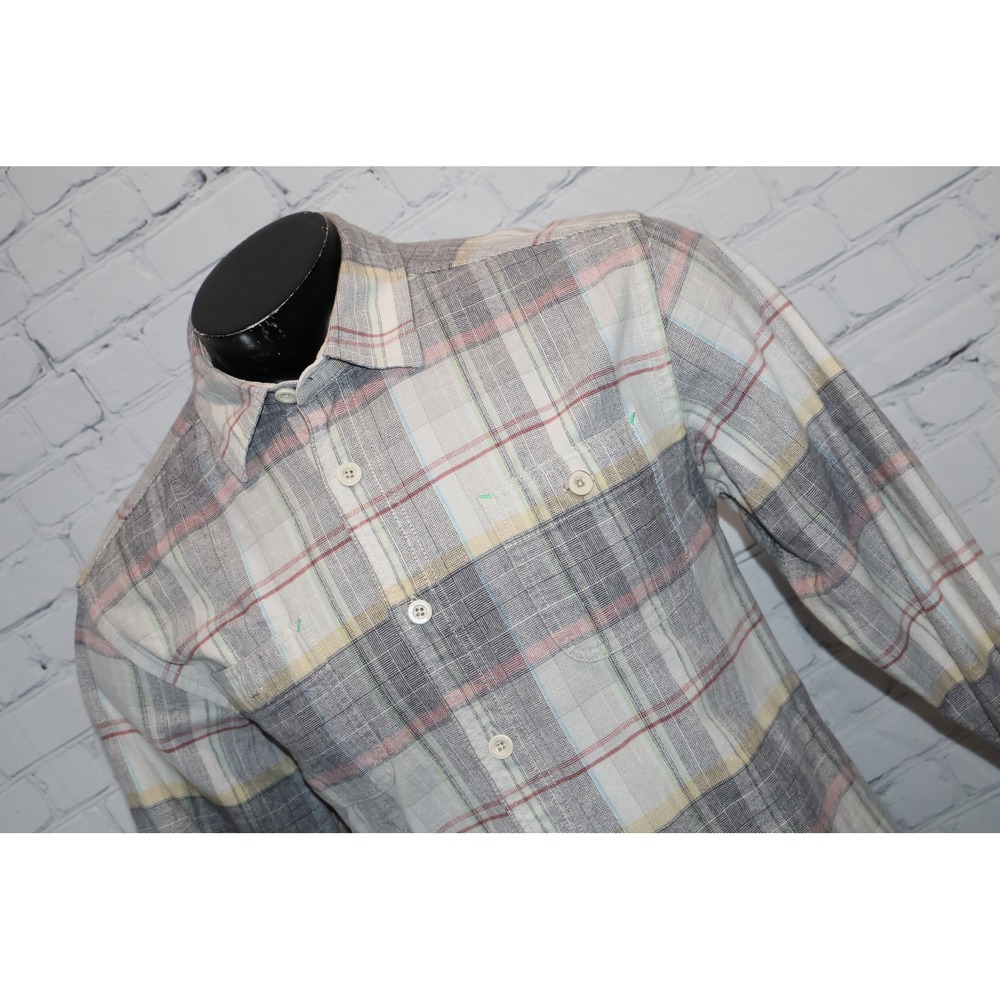 Tommy Bahama Relax Button Up Flannel Mens Large Gray Plaid Long Sleeve Shirt